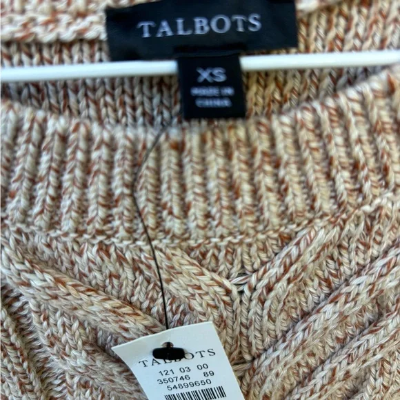 Talbots Women’s Tan and Rust Mottled Color Cotton Cable Knit Sweater XS NWT - Picture 2 of 7